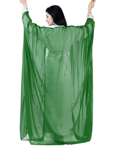 Modest Green Colored Embroidery worked Kaftan